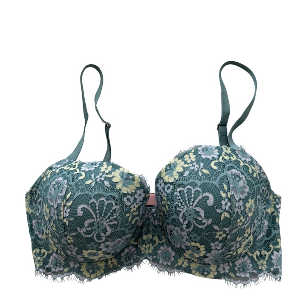 Victoria's Secret Lace Green and Blue Dream Angels Lined Demi Bra Size 34DD